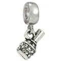 Pendentif micro en argent avec pavé de zircons blancs pour bracelets à breloques - Spécification Normale / Style de perle de strass creuse en forme de bouteille (040)