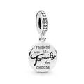 Silver round charm engraved with 'Friends are the family you choose' and heart relief - Friends Inspirational Disc (3)