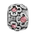 Vintage silver flower charm bead with pink cubic zirconia stones for DIY bracelets - Relief Floral (11)