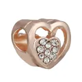 Rose gold heart charm featuring sparkling white cubic zirconia pavé for DIY bracelets - Double Layer Nested Rhinestone Heart Bead (39)