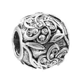 Silver bead charm featuring embossed floral patterns and sparkling rhinestones - Vintage Floral Hollow Bead (2) / Normal Specification
