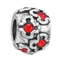 Vintage silver hollow charm with red crystals for DIY bracelets and necklaces - Hollow Carved Cylinder Bead