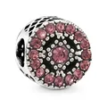 Silver bead charm with pink pavé crystals and hollow diamond pattern for DIY bracelets - Pave Disc (12)