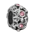 Vintage silver hollow cylinder charm bead with pink crystals for DIY bracelets - Ornate Bead (13)