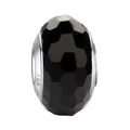 Close-up of faceted black glass bead with S925 sterling silver end caps and engraving - Black Faceted S925 Style