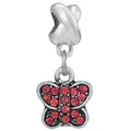 Silver charm with butterfly pendant featuring pink cubic zirconia stones for bracelets - Butterfly Pendant