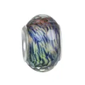Faceted oval glass charm bead with blue and orange wave patterns for DIY bracelets - Multicolor Wave Pattern Faceted Style