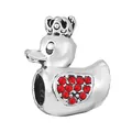 Silver duck charm with red rhinestones and a crown for DIY bracelet styling - Crown Little Duck Bead