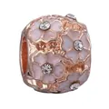 Rose gold charm bead with pink enamel flowers and clear crystals for DIY bracelets - Pink Enamel Flower Rhinestone Bead (43)