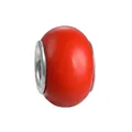 Red resin large hole charm bead with silver metal core for DIY bracelet jewelry - Bright Red Glossy Style