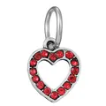 Silver hollow heart charm with red rhinestones for DIY charm bracelets - Hollow Heart Ring Charm