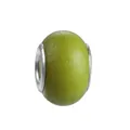 Macro detail of green resin glass bead with silver metal core for DIY bracelet charms - Grass Green Bubble Texture Style