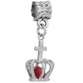 Silver crown charm with red heart crystal and cross pendant for DIY jewelry - Cross Crown Pendant