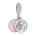 Silver bead charm with pink gradient marble effect and delicate floral hollow design - Hollow Pink Gradient Marble Dangle