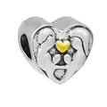 Silver heart charm with a centered golden heart detail for DIY beaded jewelry - Embossed Texture Gold Heart Bead