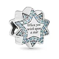 Star charm in S925 silver with blue zircon and When you wish upon a star engraving - Star Hollow Sky Blue Rhinestone Engraved Style (25)