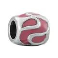 Silver bead charm with taro purple enamel wave pattern for DIY jewelry bracelets - Pink Wavy Bead (22)