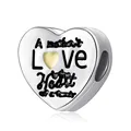 Silver heart charm with yellow heart detail and mother's love engraving for DIY bracelet - Mother's Love Black Enamel Heart Style
