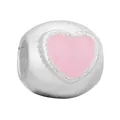 Silver bead charm featuring a pink enamel heart with a textured border - Basic Pink Enamel Heart Charm