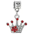 Silver crown charm with red and white rhinestones for DIY charm bracelets - Full Rhinestone Crown Pendant