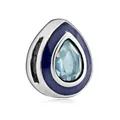 Silver teardrop charm with dark blue enamel and light blue crystal for DIY bracelets - Blue Teardrop Charm (9)