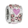 Silver charm bead with pink enamel heart and shimmering pavé crystals for DIY bracelets - Pink Heart Bead (23)