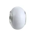 Macro detail of creamy white resin charm with silver-toned metal edges for bracelets - Cream White Translucent Style