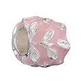 Pink enamel flower charm with silver leaf pattern and sparkling cubic zirconia stones - Silver Leaf Pink Base Enamel Charm
