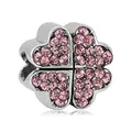 Silver four-leaf clover charm bead with pink zircon inlay for DIY charm bracelets - Four-Leaf Clover (19)