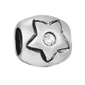 Silver cylinder charm bead with star engraving and white cubic zirconia stone inlay - Star-Shaped Single Diamond