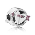 Silver charm with arrow through heart and pink rhinestones for DIY bracelets - Heart and Arrow Style (10)