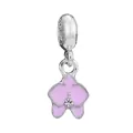 Pink enamel orchid charm with white crystal center on a silver metal bead - Orchid Flower Charm (24)