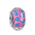 Faceted resin charm bead with pink floral patterns and blue heart details for DIY bracelets - Pink and Blue Heart Pattern Style