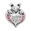 Silver bear charm holding heart with I Love You engraving and pink rhinestones - I Love You Bear (20)