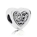 Silver hollow heart charm with keyhole filigree design for modular bracelets - Filigree Keyhole Heart (11)