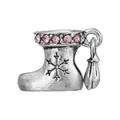 Retro boot charm with pink rhinestones and snowflake engraving for DIY bracelets - Boot with Bell (21)
