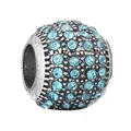 Spherical charm bead with bright sky blue crystals and vintage silver metal finish - Vintage Spherical Sky Blue Rhinestone Pave Style (29)