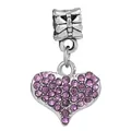 Silver charm featuring a heart pendant with pavé set purple crystals and a bow bead - Purple Heart Pave (27)