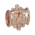 Abalorio cilíndrico en oro rosa con flores en 3D para pulseras personalizadas - Especificación Normal / Cuenta de Barril Floral 3D (032) / Rosa oro