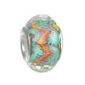 Faceted resin charm bead with blue and orange abstract floral patterns and silver core - Blue Orange Purple Interwoven Faceted Style