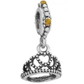 Antique silver crown charm pendant with yellow zircons and heart hollow pattern - Vintage Hollow Heart Crown Pendant