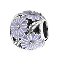 Silver bead charm with purple enamel daisy flower petals for DIY jewelry bracelets - Daisy Daisy Charm (28)