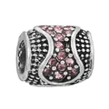Silver barrel charm bead with pink crystal inlay for DIY jewelry bracelet making - Oxidized Cylinder (24)