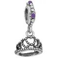 Silver crown charm with purple crystal and heart design for DIY charm bracelets - Heart Crown (29)