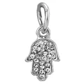 Silver Hamsa Hand charm with pavé white zircons for DIY jewelry making and bracelets - Hamsa Hand