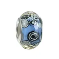 Faceted light blue resin charm bead with spiral patterns and silver core for bracelets - Pale Blue Floral Faceted Style