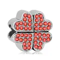 Silver four-leaf clover charm with red rhinestones for DIY charm bracelets and necklaces - Pave Four-Leaf Clover Bead