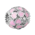 Silver bead charm with pink enamel hearts and beaded rim detail for DIY bracelets - Ball Shape Pink Heart Patterns Charm