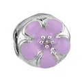 Silver bead charm with purple enamel flower pattern for DIY bracelet jewelry - Lavender Five-Petal Flower (30)