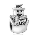 Silver snowman charm with sparkling clear cubic zirconia for DIY beaded bracelets - Cartoon Snowman